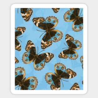 Blue Pansy Butterfly pattern on blue Sticker